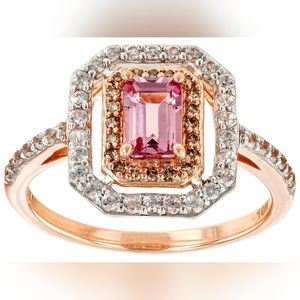 Size 6 Garnet Ring with Diamonds and Zircon Rose Gold